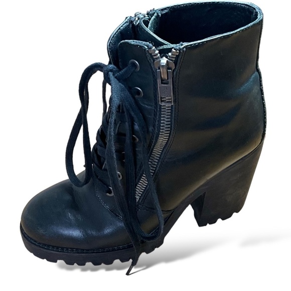 ASH Black Genuine Leather Poker Lace Up Motorcycle Ankle Combat Boot  Sz 9 - Picture 1 of 10